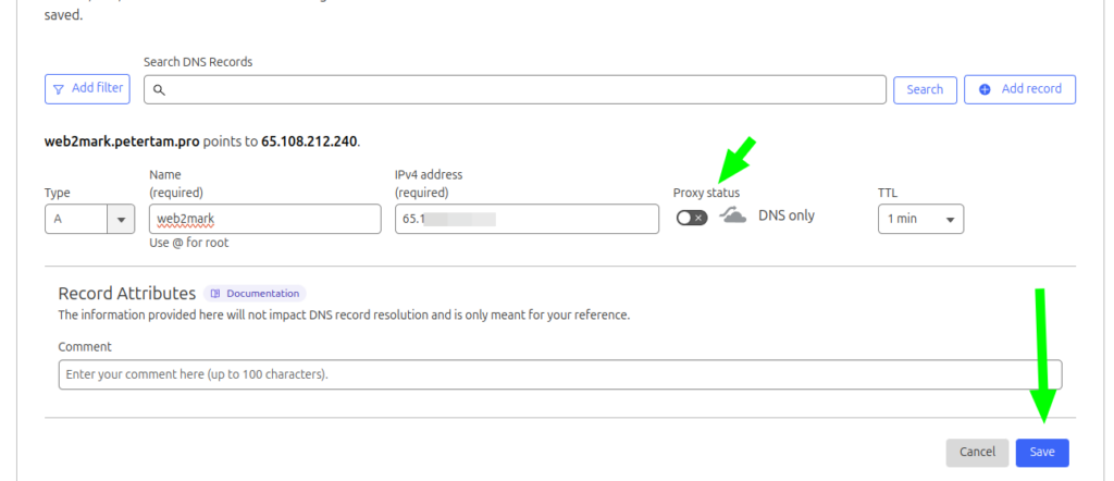 DNS configuration in Cloudflare